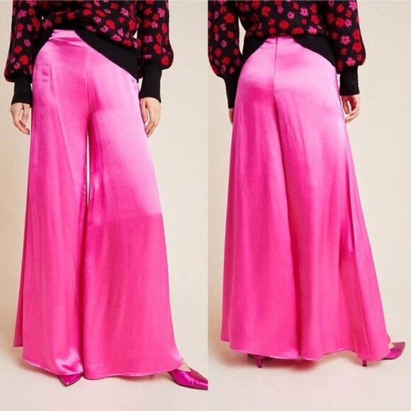 Corey Lynn Calter Sheena Palazzo Pants Pink Wide Leg High Rise Anthropologie M - Picture 3 of 8